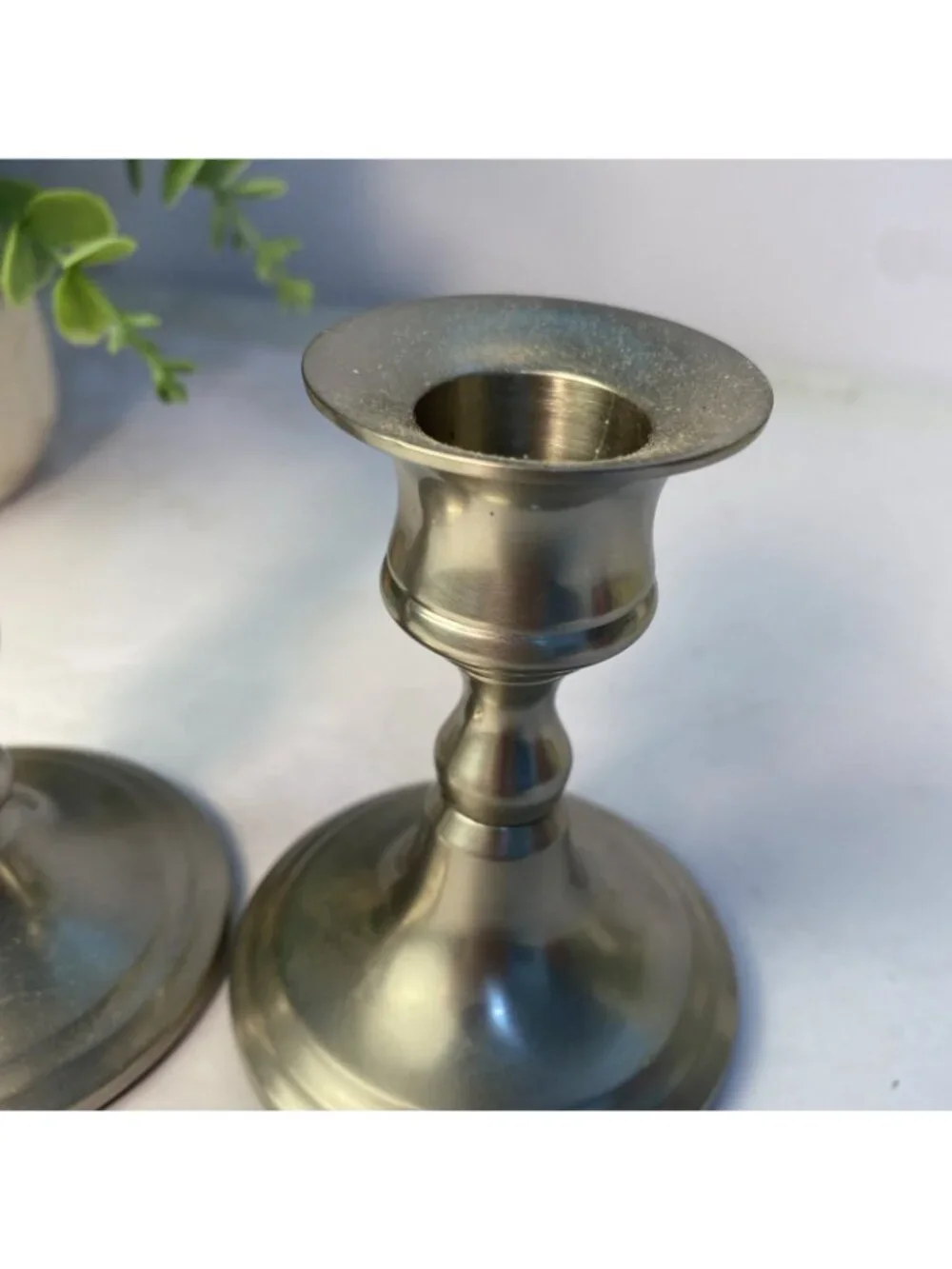 Vintage Weighted Pewter Candlestick Mixed Height Candle Holders Set of 2